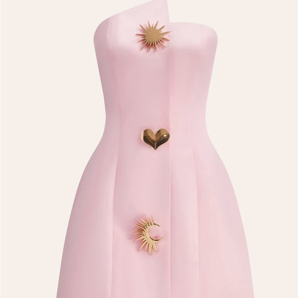 Commense Asymmetrical Pink Dress with Gold Accents